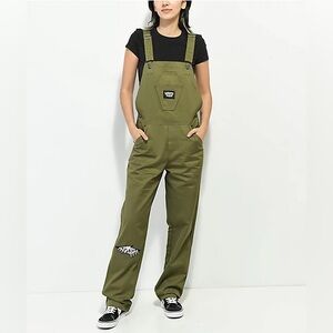 Lurking Class by Sketchy Tank Terror Overalls Womens Sz L Olive Green